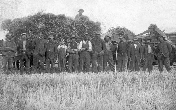 Threshing crew of Nick Nap and Henry Alberda, Manhattan, Montana