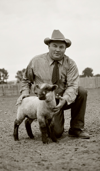 Paul Harvat and Lamb, Harvat Ranch, Livingston, Montana