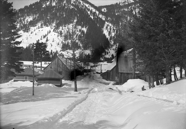 Buildings at Hebgen Dam in Winter, Madison Valley, Montana
