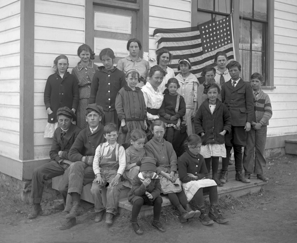School Teacher, Mrs. Mary Hill and Bear Creek School Children Near Jeffers, Montana