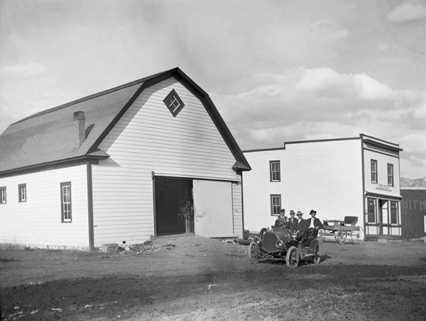 Street Scene with an Early Automobile in Ennis, Montana