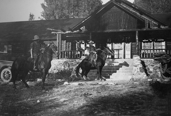 Dick Randall and his Daughter on Their Horses, OTO Dude Ranch, Corwin Springs, Montana