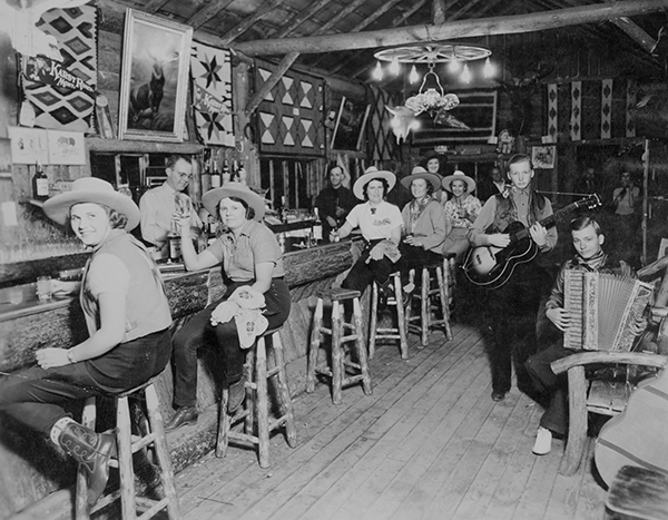 Bert Griffin, Bartender, and Patrons and Musicians, Karst Kamp and Stage Stop, Gallatin Canyon, Montana