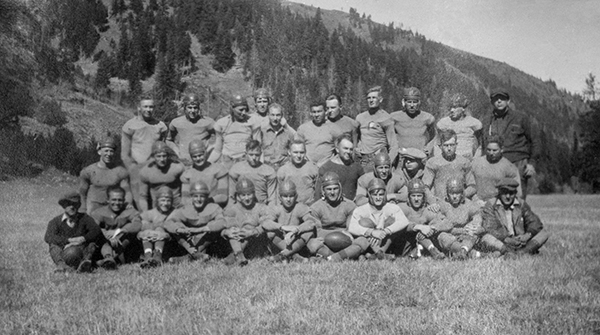 Montana State University Football Team Group Portrait, Gallatin Canyon, Montana
