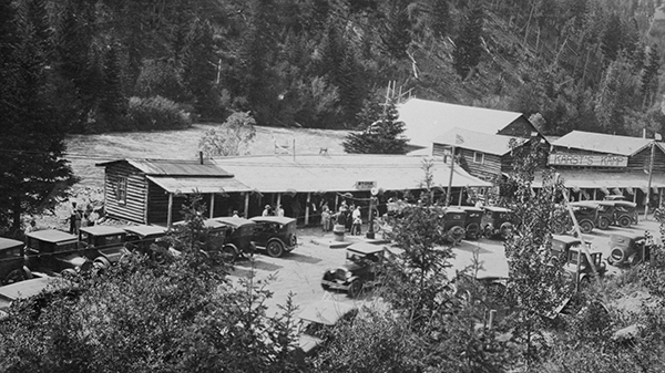 Group of Tourists at Karst Kamp and Stage Stop, Gallatin Canyon, Montana