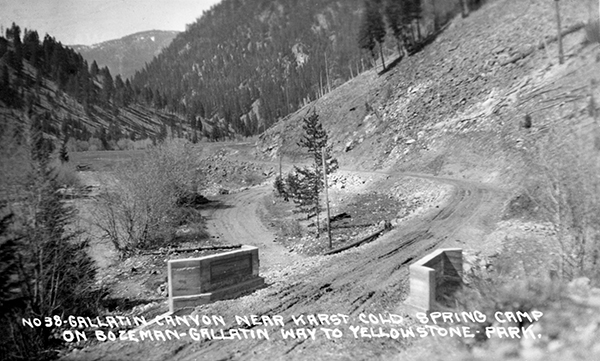 View of Road from Karst Kamp and Stage Stop to Yellowstone Park, Looking South, Gallatin Canyon, Montana