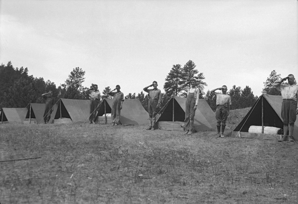 Boys Standing in Front of their Tents at a Boy Scout Camp, Camp Custer, Montana