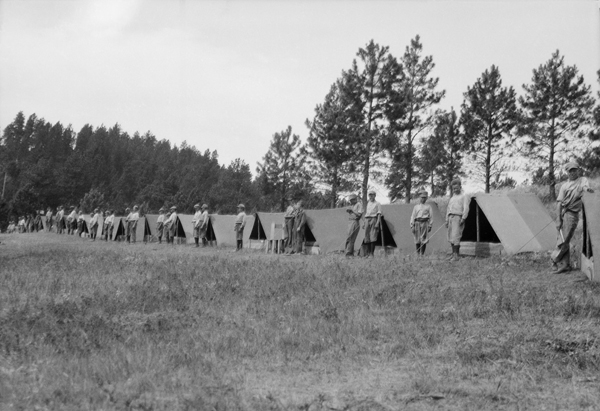 Boys Standing by Tents at a Scout Camp, Camp Custer, Montana