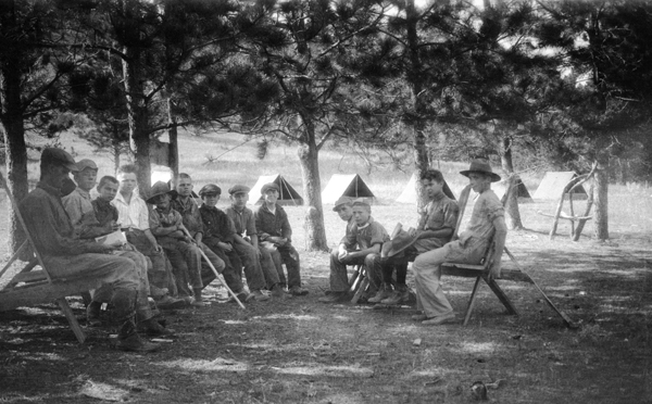 Boy Scouts Sitting in a Circle at Boy Scout Camp, Camp Custer, Montana