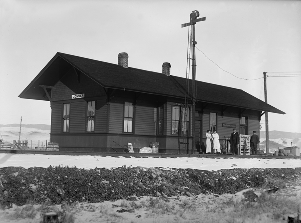 Corner View of the Lennep Railroad Depot, Lennep, Montana