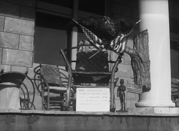 Patriotic Display, Veranda of Graves Hotel, Harlowton, Montana