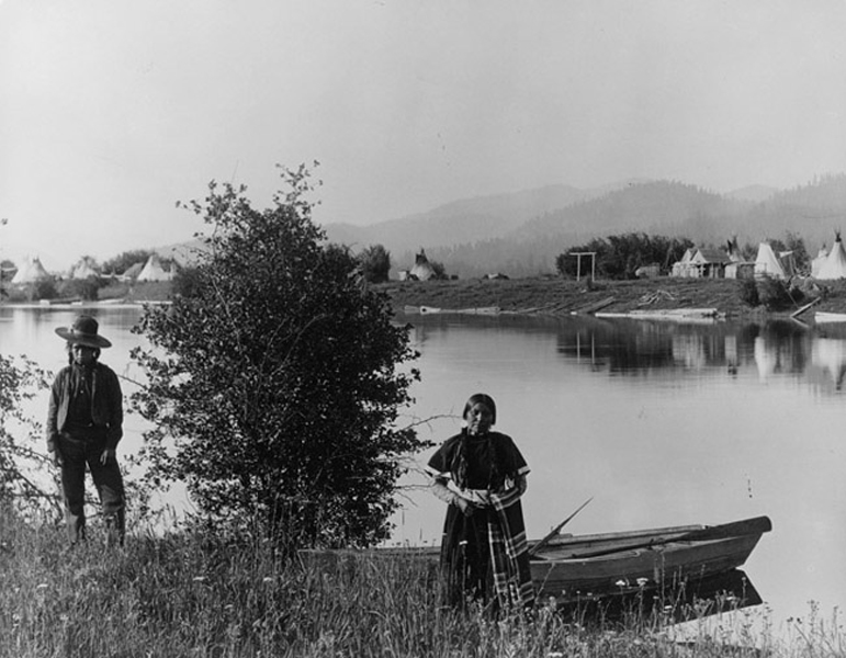Native American Man and Woman by Lake, Spokane, Washington