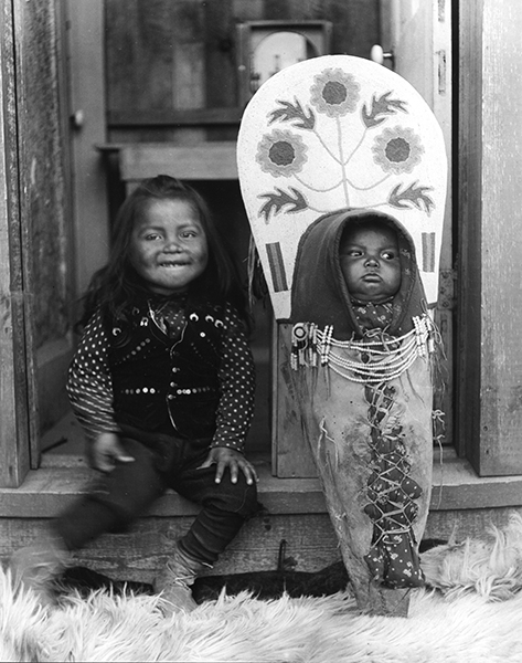 Nez Perce Infant in Cradleboard Next to Child, Colville, Washington