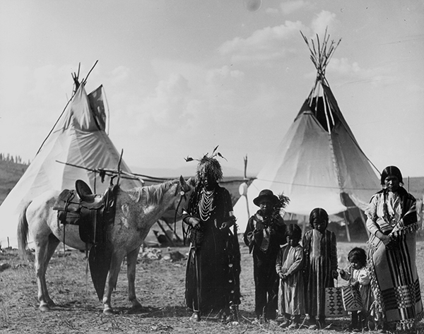 Native American Family Group in Front of Tipis, Umatilla, Oregon