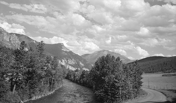 View of Highway 191 along the West Gallatin River, Gallatin Canyon, Montana