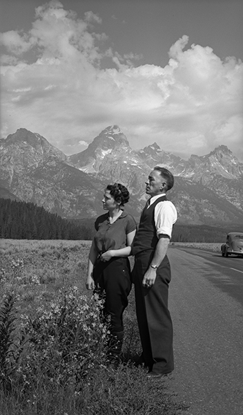 Grand Teton Mountain Range with Unidentified Couple, Grand Teton National Park, Wyoming