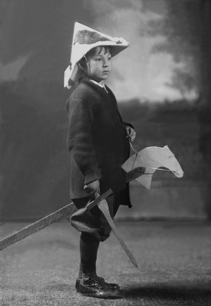 Chris Schlechten with Toy Stick Horse, Bozeman, Montana