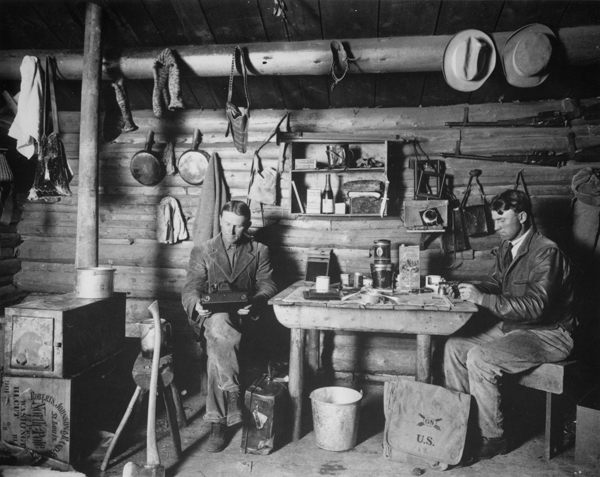 Albert Schlechten and Albert Krueger in a Cabin on Spanish Creek, Gallatin Canyon, Montana
