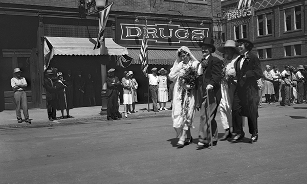 People in Wedding Costumes Marching in Parade, Bozeman, Montana