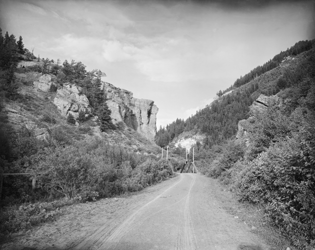 Bridger Canyon Road and Maiden Rock, Bridger Mountain Range, Bozeman, Montana