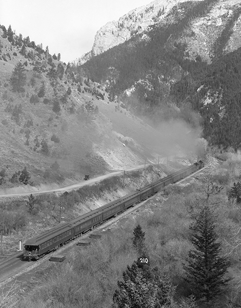 Northern Pacific Train in Rocky Creek Canyon, Bridger Mountain Range, Montana