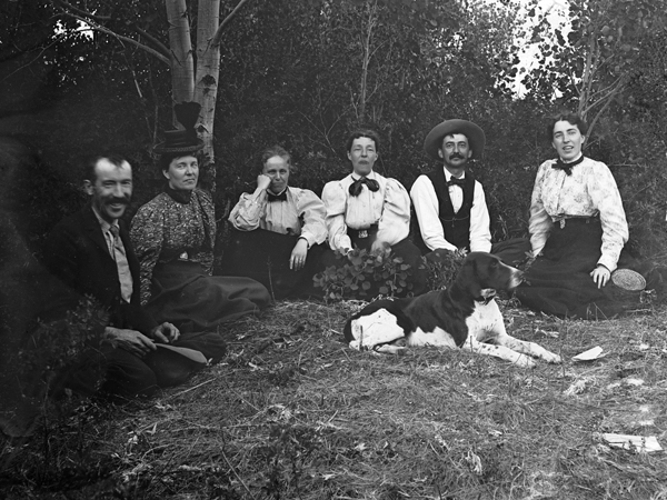 Group Portrait of Baker, Lamme, Gardner, Tudor Picnicking in Bridger Canyon, Montana