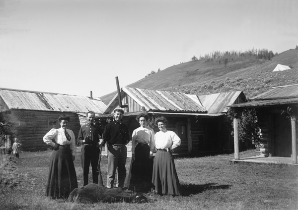 Group Portrait at Micheners Camp, Big Sky in the Gallatin Canyon, Madison Range, Montana