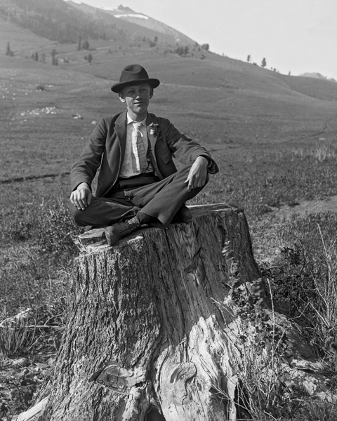 Fred Brown on Tree Stump, Bridger Mountain Range, Montana