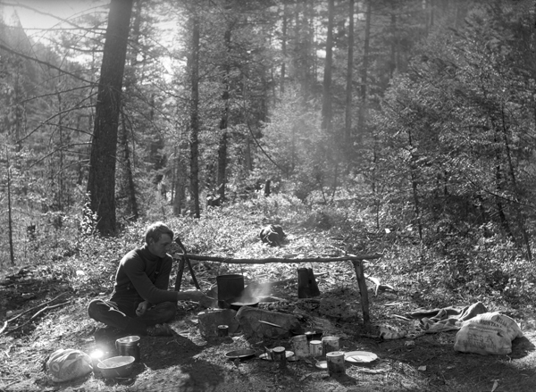 Camp on Mill Creek, Northwest End of Bridger Mountain Range, Montana