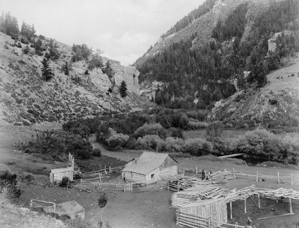 Farm Buildings at the Mouth of Bridger Canyon, Bozeman, Montana Territory