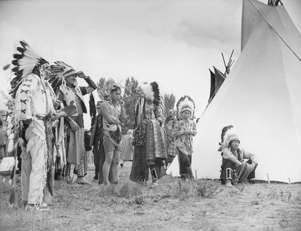 Group Portrait of Flathead Indians at St. Marys of Stevensville Centennial Celebration, St. Marys, Montana