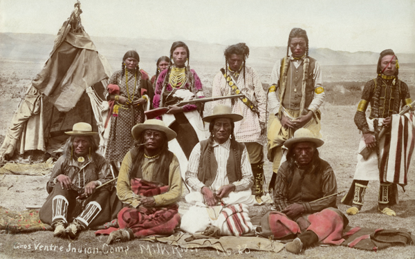 Group Portrait of Gros Ventre Indian Camp, Milk River, Montana Territory