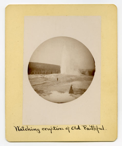 Watching Old Faithful Geyser Erupt, Yellowstone National Park, Wyoming Territory