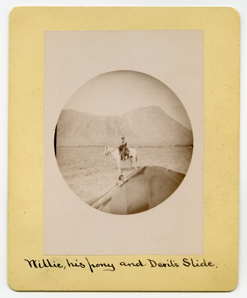 Willie Alderson and Pony at Devils Slide, Yankee Jim Canyon, Montana Territory