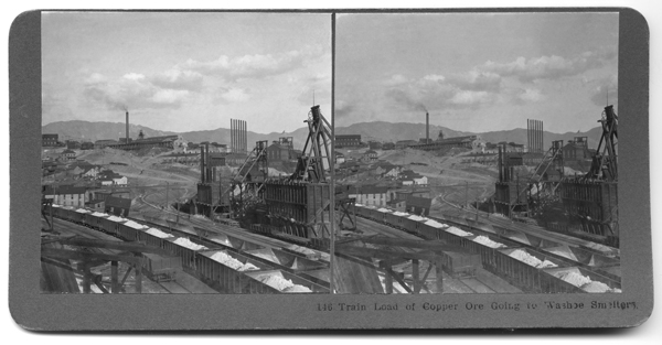 Train Load of Copper Ore Going to Washoe Smelters, Butte, Montana
