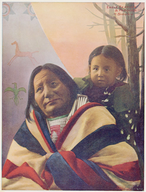 Chief Eagle Feather and Sioux Child, Unknown Location