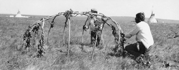 Blood Indians Setting Up A Sweat Lodge, Unknown Location