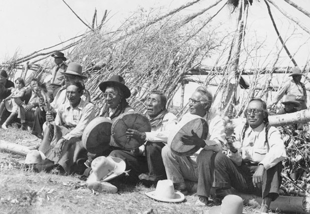 Blood Indian Musicians at the Sun Lodge, Belly Buttes, Alberta, Canada