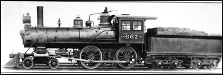 Copy of an NP photograph of NP 667, a 4-4-0 American Std Class B Baldwin. This former NP 420.