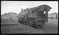 NP 2214, Class Q-4 at Pasco after accident with NP 1362.  Tender removed from NP 2214 and rear draft pocket damaged.