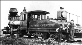 NP 51, Class F-1  0-4-0 locomotive with crew posing for photograph.  This was first engine fire by Seaburg, One friedman non lifting injector, with no air and No lubricator. 