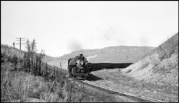 NP First No. 2, Class A-3 4-8-4 no. 2662, descends Evaro hill about three miles west of DeSmet, Montana.