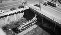UP no. 7868 passes beneath the streets next to Seattle's Union Station on May 16, 1946.