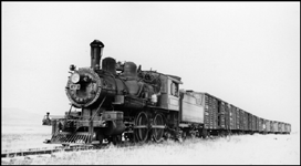 WSS&YP 42, 4-4-0 locomotive with a stock train at St. Charles MT.