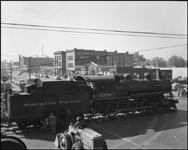 NP 1356, 4-6-0 Class S-4, on the street as viewed from train station window at Missoula, MT