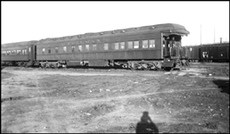 SP open platform observation car at end of passenger train, San Francisco.