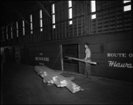 A decade before palletizing and lots of forklifts, and several decades befofre the rackflat cars for lumber, one man works at loading a typical rib-sided Milwaukee boxcar at a lumber mill near Pablo, MT.  It is going to be a long workday.