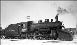 Midland Continental Railroad #309, a 4-8-0 with a snow plow mounted at Jamestown, North Dakota.