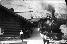 NP 336, a 4-6-0 10-Wheeler Class E-3 Baldwin at the station in Gardiner, Montana.