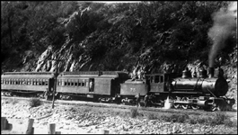 NP 75, a 2-8-0 Consolidation Class F-1, Former NP 476, with a local passenger train at Wallace, Idaho. 